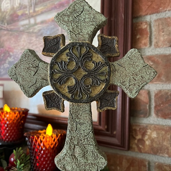 Rare Vintage 1989 Large Stone Rock Cross Candle Holder - Picture 7 of 7